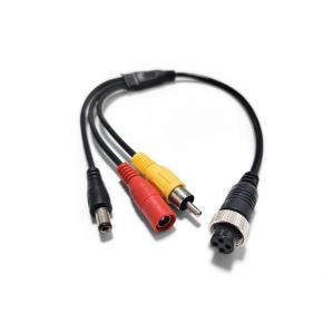 CMA-F15 M12 4Pin Aviation Female to AV Male+DC Male+DC Female Cable, 35cm length