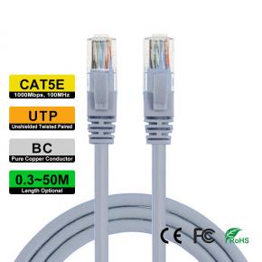 UTP CAT5e BC network cable 0.3M~50M Length optional RJ45 Male to Male Gray Color