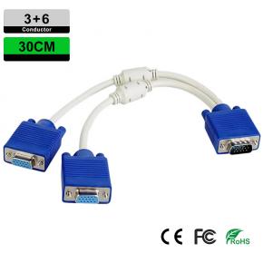 CVG3-0.3-6 VGA Male to 2 VGA Female Splitter Cable 30CM Length