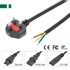 AC-UKG-B-A1 AC Power Cable with UK Type G  Plug to Bare wires with Tin